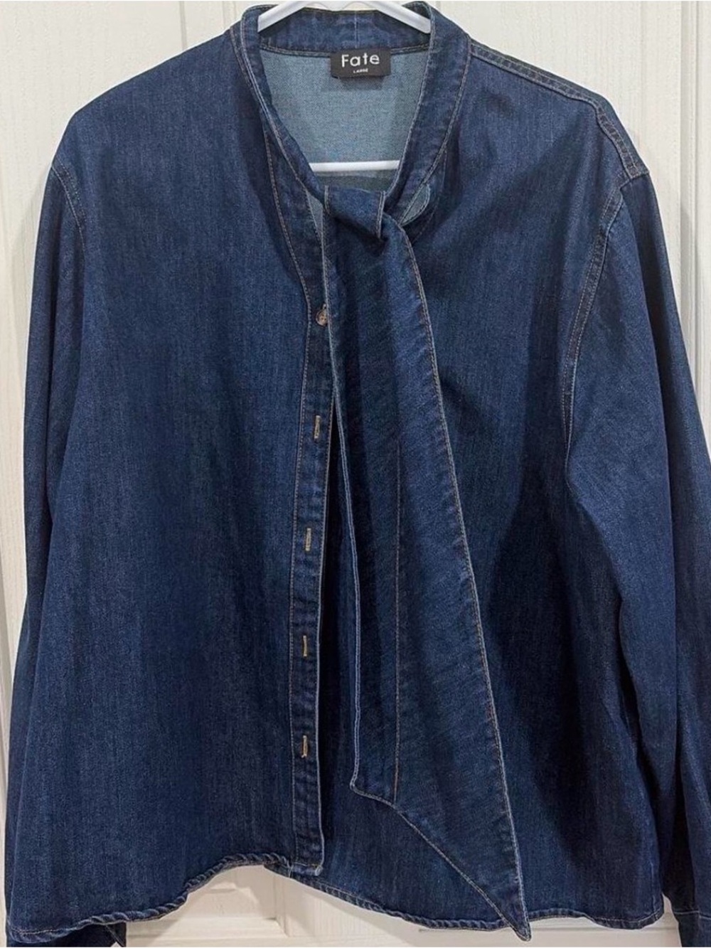 Fate Dark Blue Denim Tie-Neck blouse